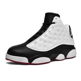 JJ tiger Big size men's basketball shoes Rubber soles ring men's shoes (35-47 Optional) (Color: White and black, size: 39)