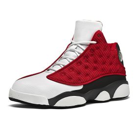 JJ tiger Big size men's basketball shoes Rubber soles ring men's shoes (35-47 Optional) (Color: Grey and red, size: 45)