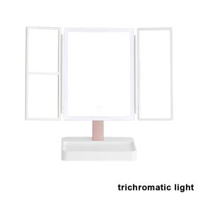 360�� Adjust Foldable Makeup Mirror With LED Light Rechargeable Wireless 1-3X Magnifying 3 Tone Light Desktop Vanity Mirror Table (Emitting Color: three lights, Ships From: CN)