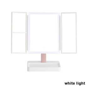 360�� Adjust Foldable Makeup Mirror With LED Light Rechargeable Wireless 1-3X Magnifying 3 Tone Light Desktop Vanity Mirror Table (Emitting Color: white light, Ships From: CN)