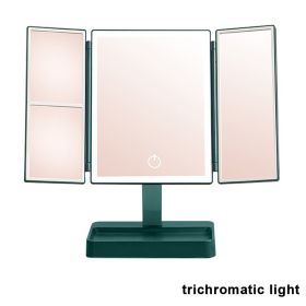 360�� Adjust Foldable Makeup Mirror With LED Light Rechargeable Wireless 1-3X Magnifying 3 Tone Light Desktop Vanity Mirror Table (Emitting Color: three lights2, Ships From: CN)