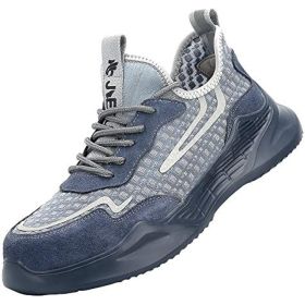 JIEFU Men Work shoes; Steel Toe Shoes; men sneaker; Lightweight Breathable Mesh Slip Resistant Work Shoes Comfortable Indestructible Construction Sho (Color: BLACK, size: 42)