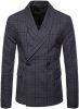 Men's Plaid Suit Coats Slim Fit Double Breasted Blazers Casual Stripe Suit Jackets Lightweight Sport Coats