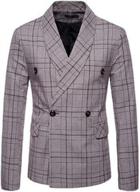 Men's Plaid Suit Coats Slim Fit Double Breasted Blazers Casual Stripe Suit Jackets Lightweight Sport Coats (Color: Coffee, size: M)