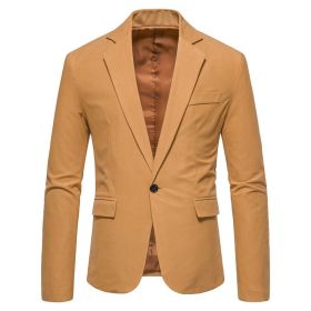 Mens Blazer Two Button Slim Fit Blazer (Color: KHAKI, size: XL)