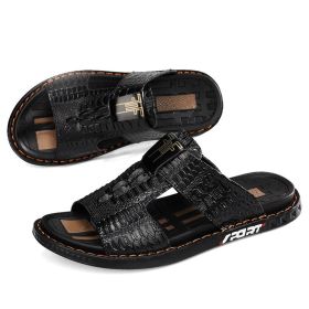 New men's flip-flops crocodile print casual sandals non-slip fashion comfortable slippers (Color: BLACK, size: 43)