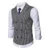 Mens Vertical Striped Waistcoat Peak Lapel Suit Vests for Formal Occasions Business Work Party Wedding Dance Dinner