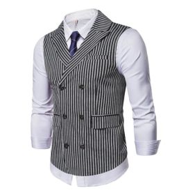 Mens Vertical Striped Waistcoat Peak Lapel Suit Vests for Formal Occasions Business Work Party Wedding Dance Dinner (size: L)