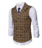 Mens Plaid Formal Waistcoat Peak Lapel Double Breasted Casual Suit Vests For Business Work Party Wedding Dinner