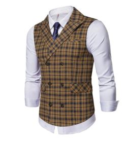 Mens Plaid Formal Waistcoat Peak Lapel Double Breasted Casual Suit Vests For Business Work Party Wedding Dinner (size: S)