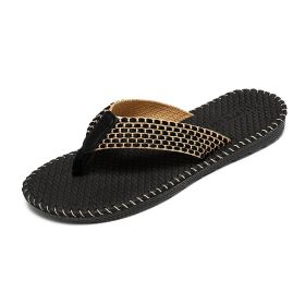 Men's new summer fashion drag classic woven flip-flops all comfortable flip-flops (Color: BLACK, size: 42)