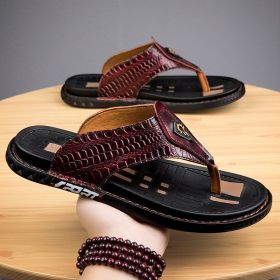 New summer flip-flops men's fashion trend all pairs of flip-flops wear non-slip personality slippers (Color: Wine Red, size: 39)
