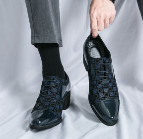 New men's large size increase business formal pointed leather shoes casual loafers (Color: Blue, size: 46)