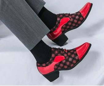 New men's large size increase business formal pointed leather shoes casual loafers (Color: Red, size: 43)