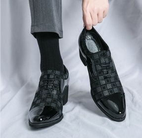 New men's large size increase business formal pointed leather shoes casual loafers (Color: BLACK, size: 42)