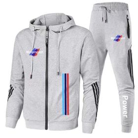 For Bmw Men's Casual Sports Suit Zipper Hooded Jacket + Pants Tracksuit Sweatshirt Casual Male Set (Color: Gray, size: XL)