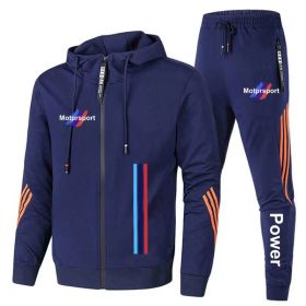 For Bmw Men's Casual Sports Suit Zipper Hooded Jacket + Pants Tracksuit Sweatshirt Casual Male Set (Color: Blue, size: S)