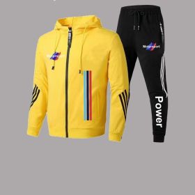 For Bmw Men's Casual Sports Suit Zipper Hooded Jacket + Pants Tracksuit Sweatshirt Casual Male Set (Color: Gold, size: 2XL)