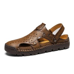Men's summer new plus-size casual handmade sandals fashion flip-flops 38-48 (Color: KHAKI, size: 38)