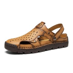 Men's summer new plus-size casual handmade sandals fashion flip-flops 38-48 (Color: light brown, size: 47)