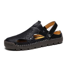Men's summer new plus-size casual handmade sandals fashion flip-flops 38-48 (Color: BLACK, size: 40)