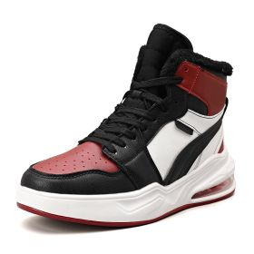 New trend fashion all cushion men's shoes high top board shoes basketball sneakers men's fashion shoes (Color: black red, size: 41)