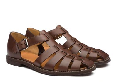 Men's Sport Sandals Closed Toe Outdoor Handmade Leather Sandal (Color: Coffee, size: 45)