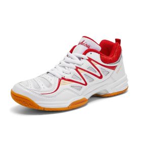 New four seasons non-slip men's badminton table tennis couple shoes sports big size men's sports shoes 38-48 (Color: White red, size: 45)