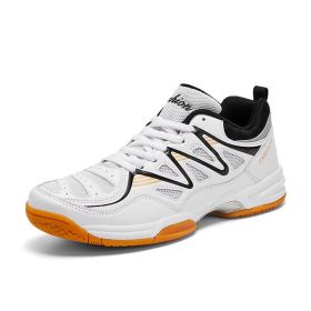 New four seasons non-slip men's badminton table tennis couple shoes sports big size men's sports shoes 38-48 (Color: White and black, size: 39)