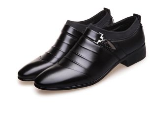 New men's formal single shoes pointed toe set formal leather shoes Korean version comfortable low-help men's casual shoes loafers (Color: BLACK, size: 46)