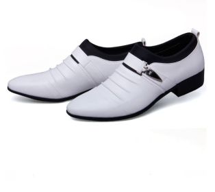 New men's formal single shoes pointed toe set formal leather shoes Korean version comfortable low-help men's casual shoes loafers (Color: White, size: 39)