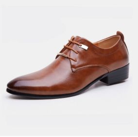 Men's leather shoes British retro pointed men's trend color bright leather business leather shoes fashion men's casual shoes (Color: Brown, size: 46)