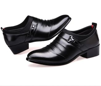 New men's formal single shoes pointed toe set formal leather shoes Korean version comfortable low-help men's casual shoes loafers (Color: BLACK, size: 41)