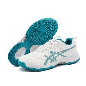 Men's new badminton shoes Fashion comfortable breathable men's and women's sports shoes casual men's shoes (Color: White and blue, size: 41)