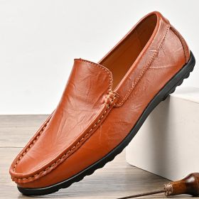 New men's casual shoes, lazy shoes, slip-on lazy shoes, large size men's loafers 38-46 (Color: Red brown, size: 40)