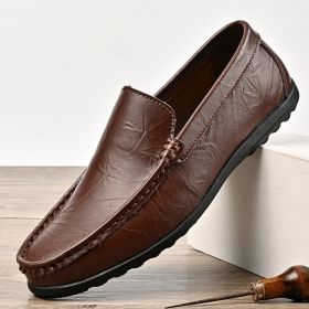New men's casual shoes, lazy shoes, slip-on lazy shoes, large size men's loafers 38-46 (Color: Dark Brown, size: 41)