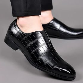 Men's large size casual leather shoes comfortable fashion men loafers a slip-on loafers (Color: BLACK, size: 44)