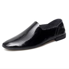 Bright men's beanie shoes Soft leather loafers slip-on casual shoes Fashion comfortable men's shoes (Color: BLACK, size: 36)