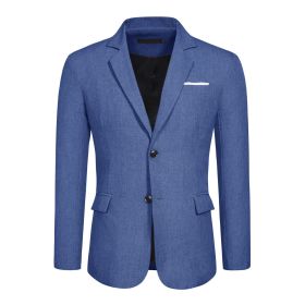Men's Casual Blazer Jacket 2 Button Lightweight Jackets (Color: Blue, size: S)