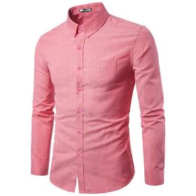 Men's Casual Shirt Long Sleeve Button Down Oxford Textured Dress Shirts (Color: PINK, size: S)