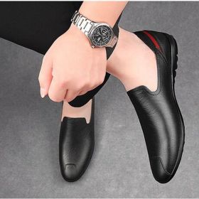 Mens Soft Driving Shoes Genuine Pu Leather Shoes For Men Sneakers Male Adult Handmade Slip On Flat Boat Shoes Man Footwear (Color: BLACK, size: 43)