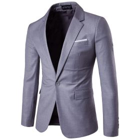 Men's One Button Suit Jacket Casual Man Groomsmen Wedding Suit (Color: Gray, size: L)