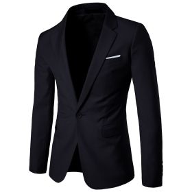 Men's One Button Suit Jacket Casual Man Groomsmen Wedding Suit (Color: BLACK, size: 2XL)