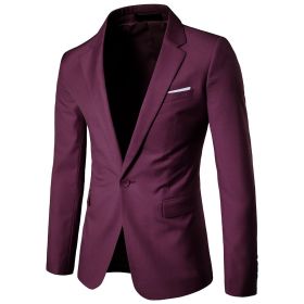 Men's One Button Suit Jacket Casual Man Groomsmen Wedding Suit (Color: Red, size: 2XL)