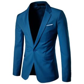 Men's One Button Suit Jacket Casual Man Groomsmen Wedding Suit (Color: Blue, size: 2XL)