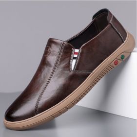 New men's fashion trend with four seasons casual leather shoes lazy shoes driving shoes casual loafers 38-44 (Color: Brown, size: 44)