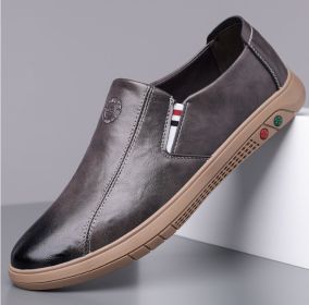 New men's fashion trend with four seasons casual leather shoes lazy shoes driving shoes casual loafers 38-44 (Color: Gray, size: 44)