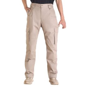 FR Pants for Men, 9 oz 100% Cotton, Flame-Resistant Cargo Pants with Multi-Pockets and Elastic Waist, Reinforced Tear-proof Stitching, Ideal for Weld (Clothing Size: XXL Size, Color: KHAKI)