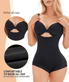 Women's Fajas Colombianas Shapewear for Women  Postpartum Tummy Control Bodysuit Full Body Shaper for Women Body Butt Lifter Panties  Zipper Straps T (Color: BLACK, size: M)