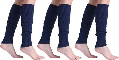 3 Pairs Knitted Leg Warmers for Women - 80s Style, One Size (Color: Navy, size: One Size)
